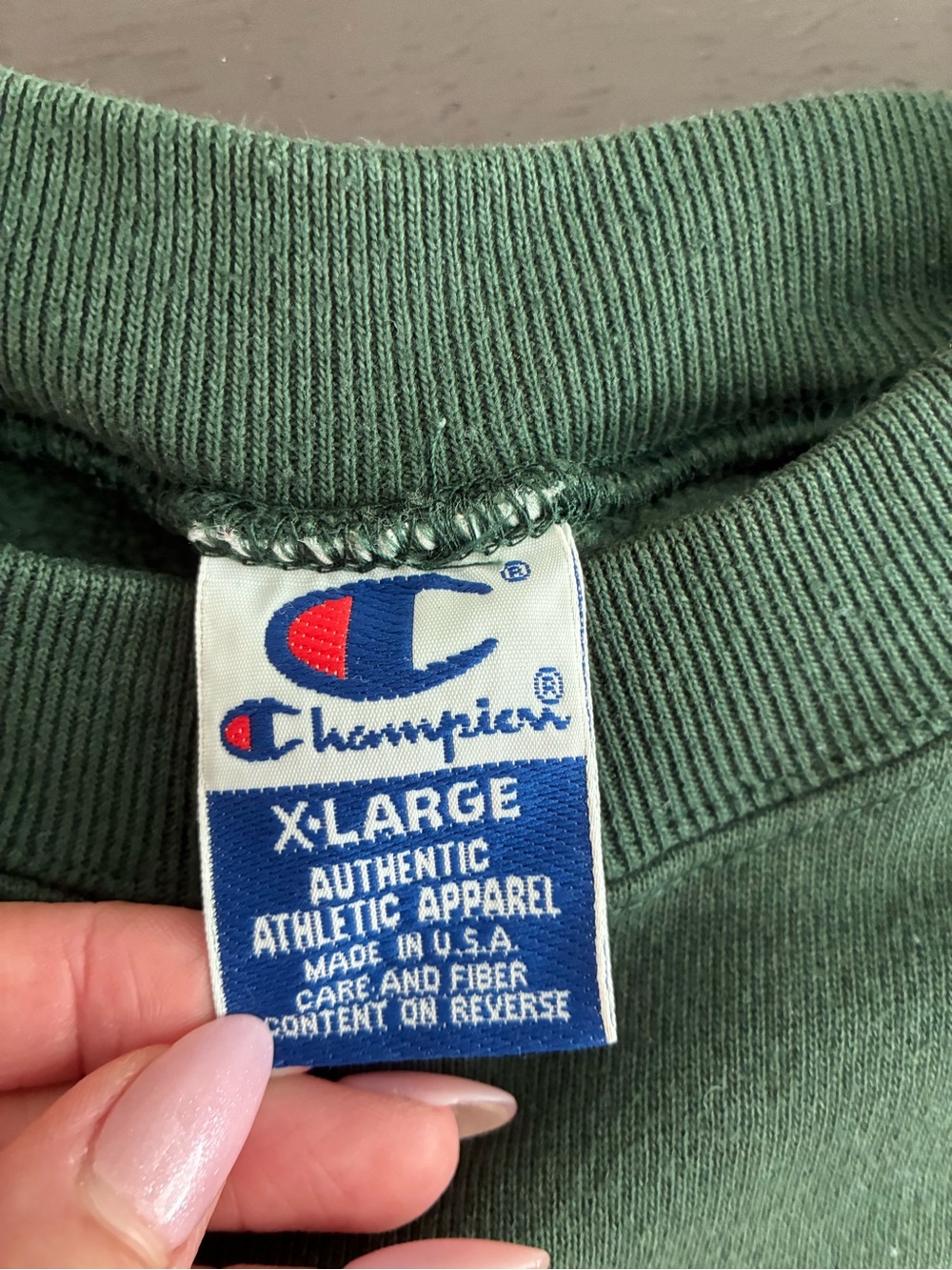 Champion Green Crewneck Sweatshirt with Logo Tag - Picture 6 of 6